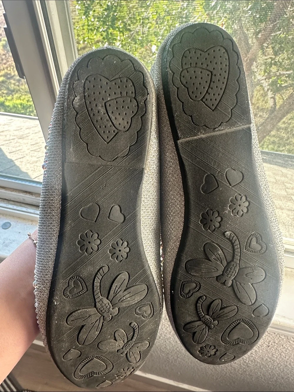 Crystal-Studded Silver Ballet Flats by Unbranded